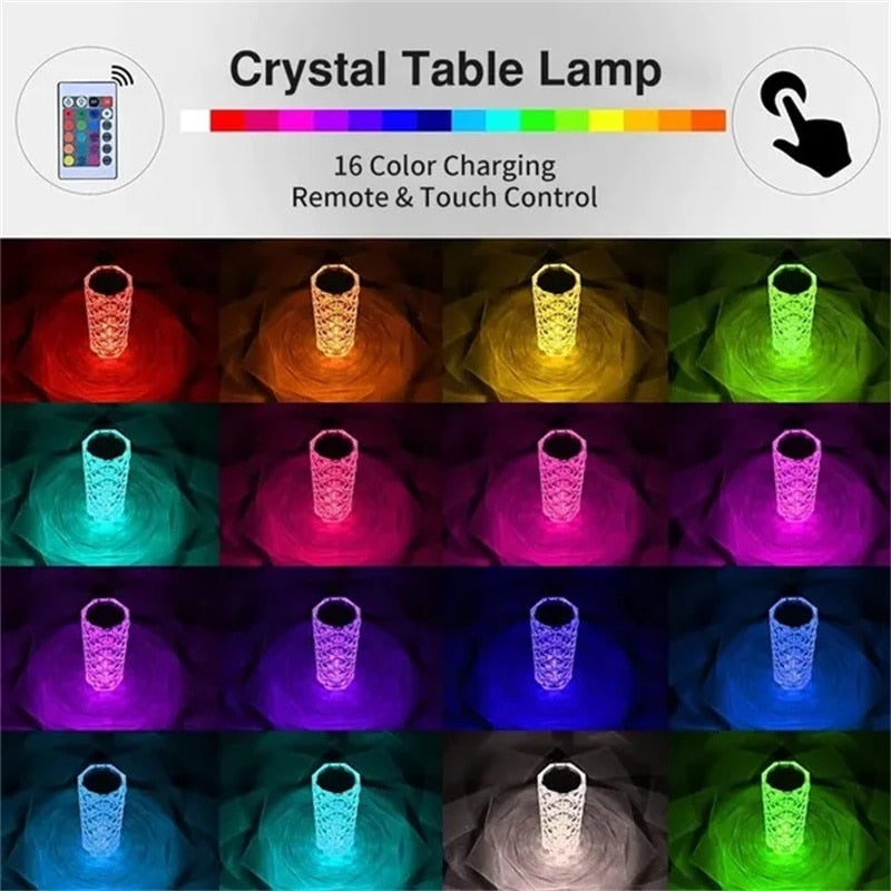 Luminária de Mesa Cristal LED USB Sensível ao Toque de 16 cores Mais Controle Remoto