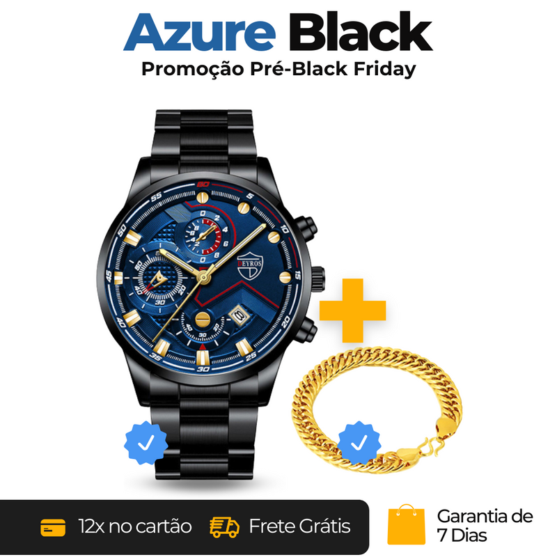 Combo Relógio Executivo AlphaClock™ 2022 à Prova D'água Mais Pulseira Dourada Modelo GoldMen-1992, Promoção Pré-Black Friday